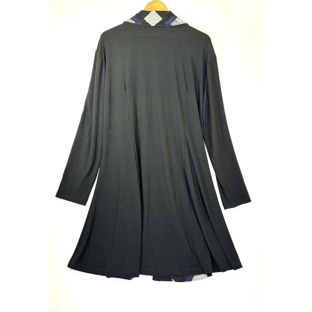 MIB Making it‎ Big Duster Jacket Womens 1X Black Blue Geometric Long Cardigan